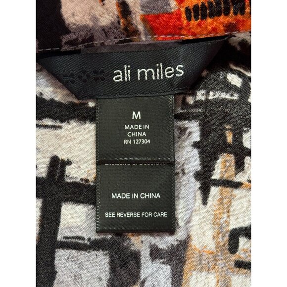 Ali Miles Womens Tunic Button-Up Abstract Print Gray Orange White Top Art Size M - Picture 4 of 8